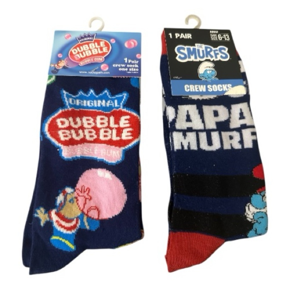 Dubble Bubble by Tootsie Roll & Smurfs Crew Socks by Crazy Universe Women's NEW